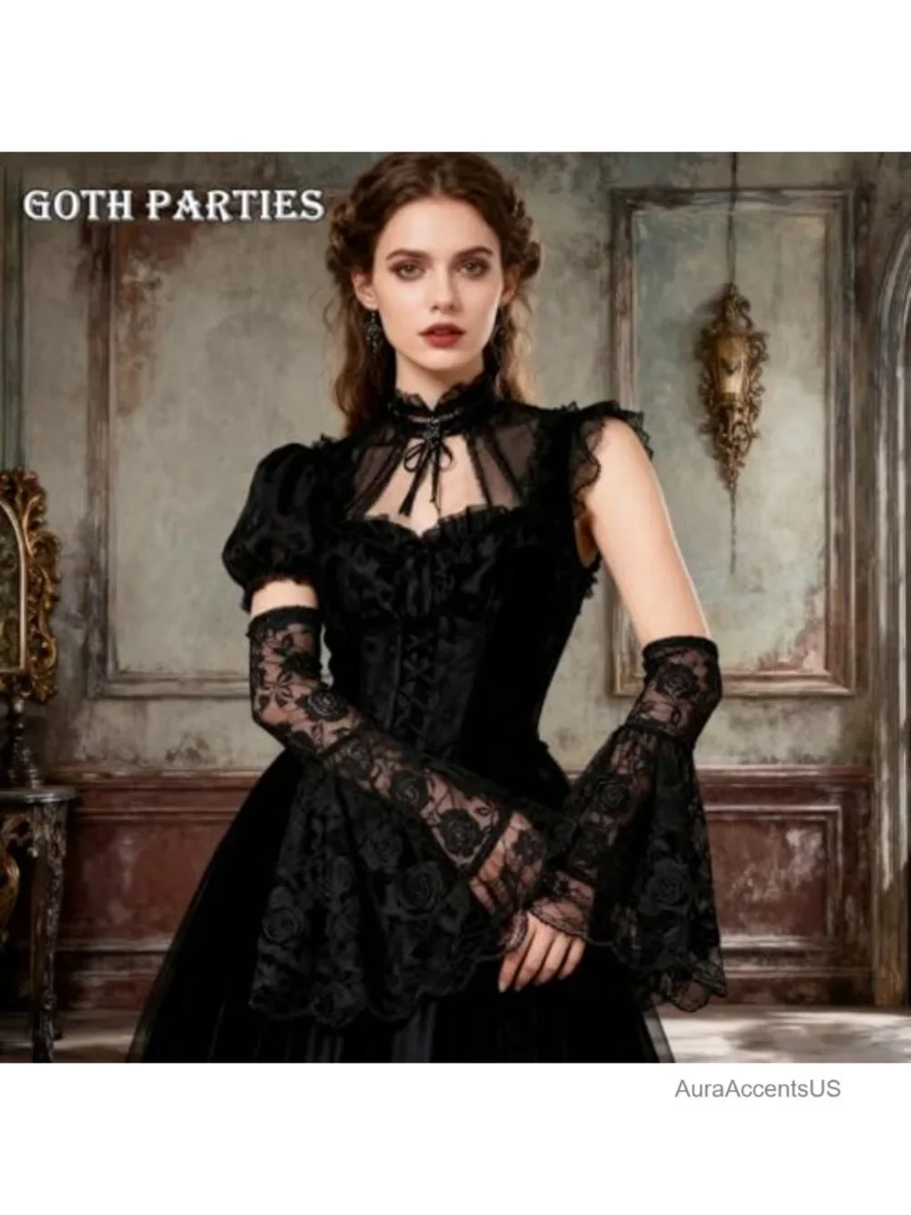 Victorian Lace Mesh Arm Sleeves Gothic Bell Sleeve Vampire Costume Accessory